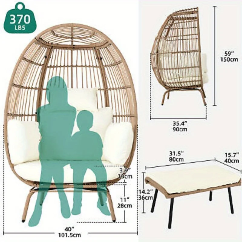 Outdoor Wicker Ei Stuhl mit Hockern übergroßen Eierkorb Lounge Freizeit stuhl