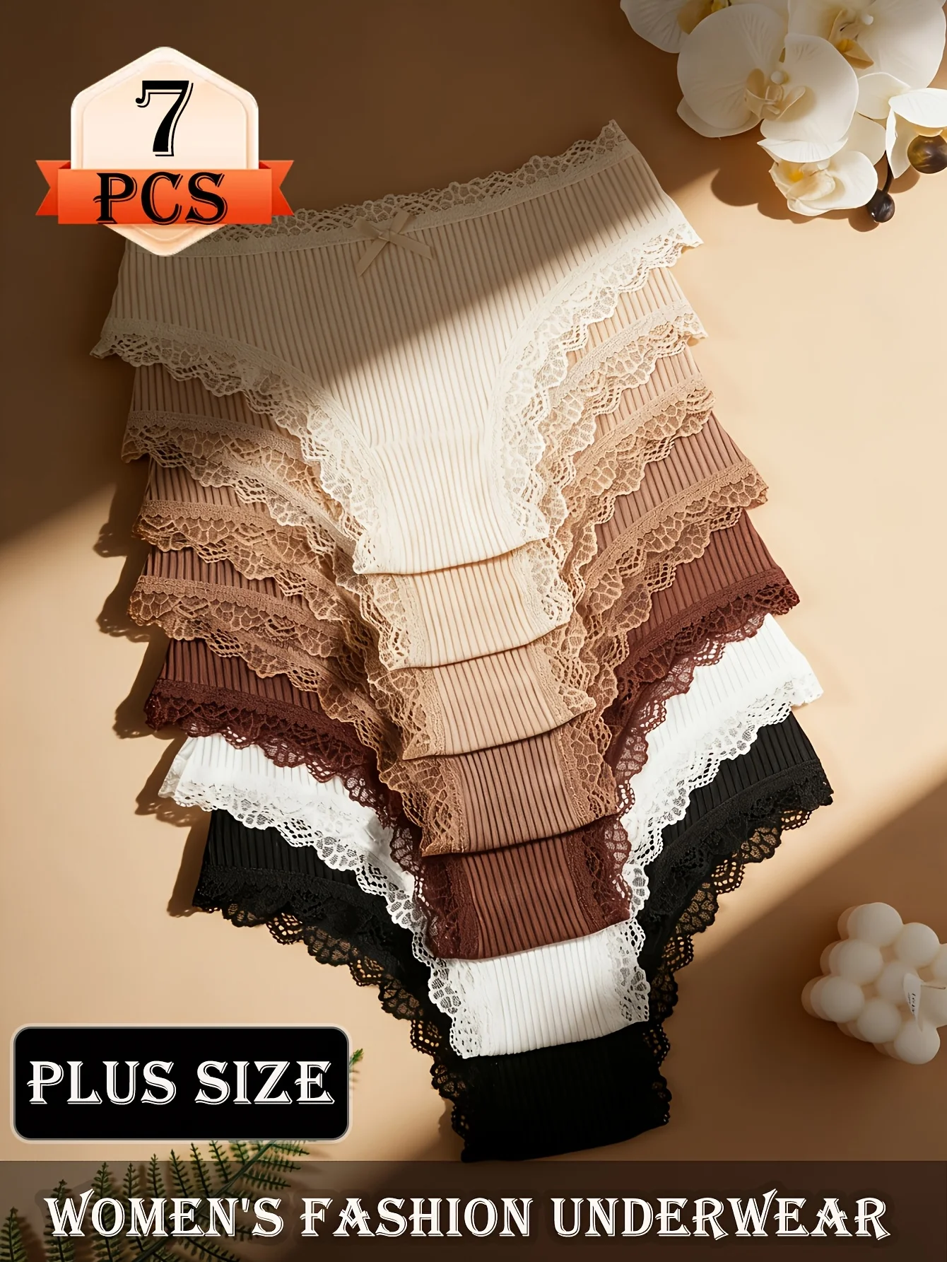7-piece women's plus-size bikini panties with cute small bows, suitable for all seasons, fashionable lingerie with simple design