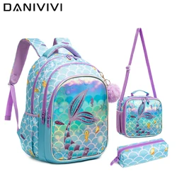 Mochilas escolares de 3 piezas para niñas y adolescentes, conjunto de mochilas escolares con dibujos de sirena