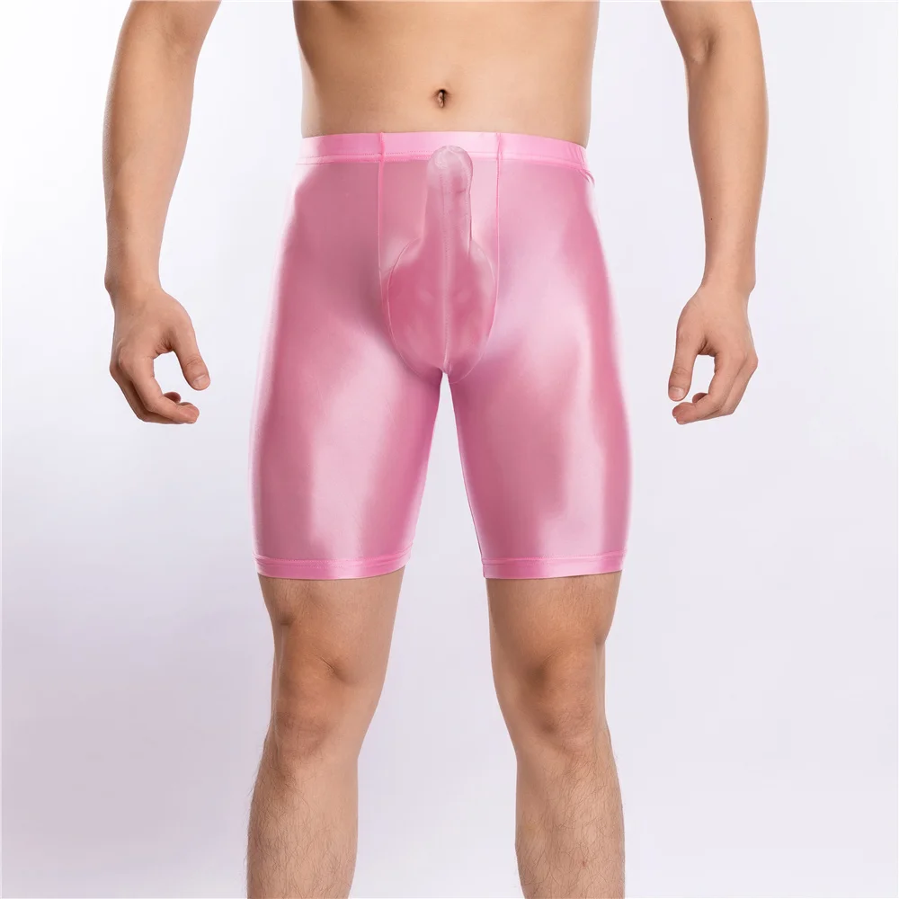 

Large Size Men's Elephant Trunks Tight Fifth Pants Glossy Boxer Shorts Elastic Long JJ Pouch Underwear Sports Fitness Underpants