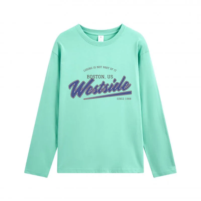 MsChuh 100% Cotton Men's T-shirt Solid Color Comfortable Fashionable Simple Style Long Sleeve Pattern Printed Round Neck Tees