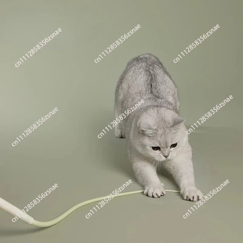 Christmas mouse tail silicone cat teaser wand, extended rod,teeth grinding,dental cleaning,bionic self-hi cat toy, replaceable