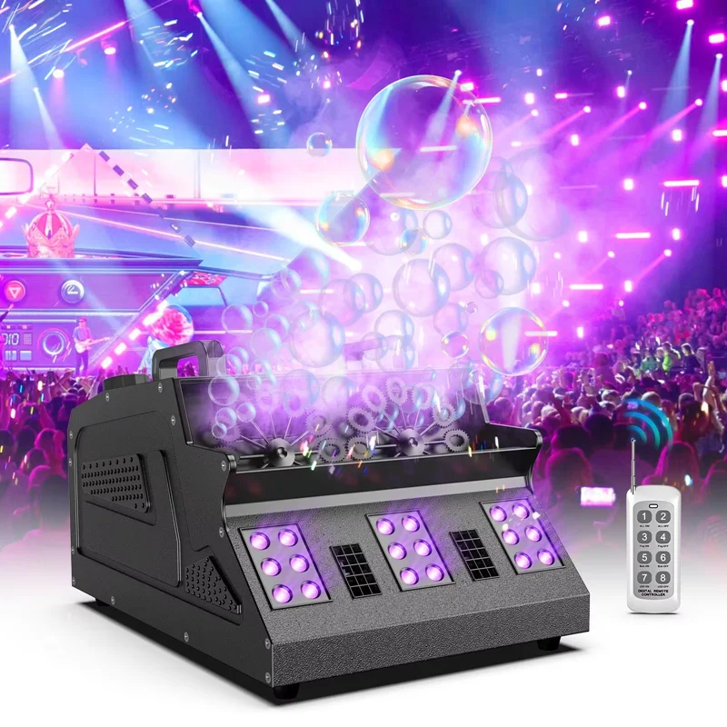 Stage Effect Remote Control 3IN1 1500W Smoke Machine Bubble LED Lights DJ Party KTV Wedding Bar Stage Show