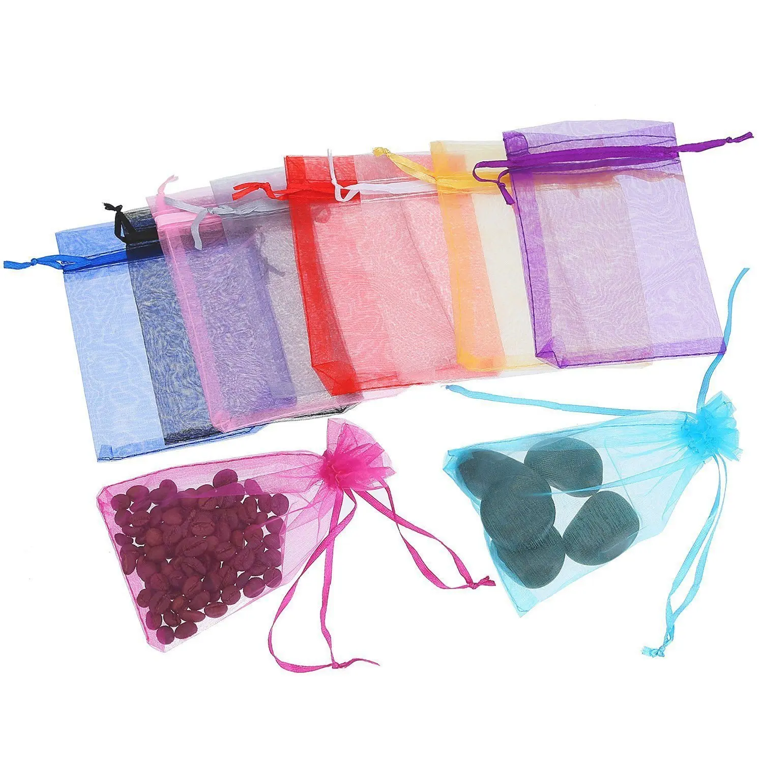 50/100 pz/lotto sacchetto regalo in Organza per gioielli colori misti sacchetti con coulisse per matrimonio sacchetti regalo di caramelle natalizie