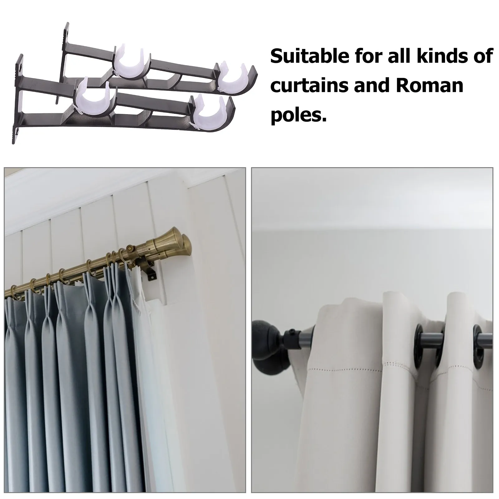 2Pcs Double Curtain Rod Brackets Heavy Duty Dual Track Wall Mount Bracket for Layered Curtains Modern Iron Curtain Rod Holder