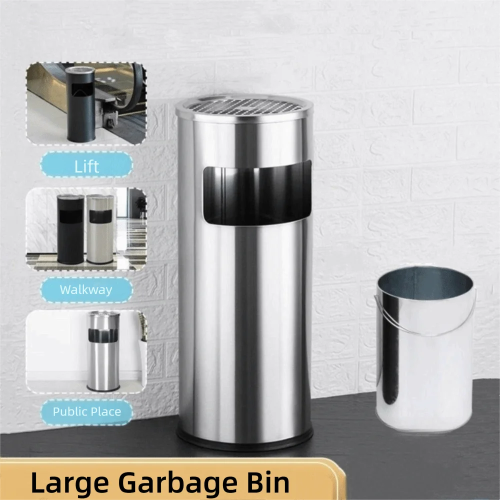 

Round Large Garbage Bin Standing High Cylindrical Trash Can Durable Stainless Steel Garbage Tank For Dry Garbage Disposal