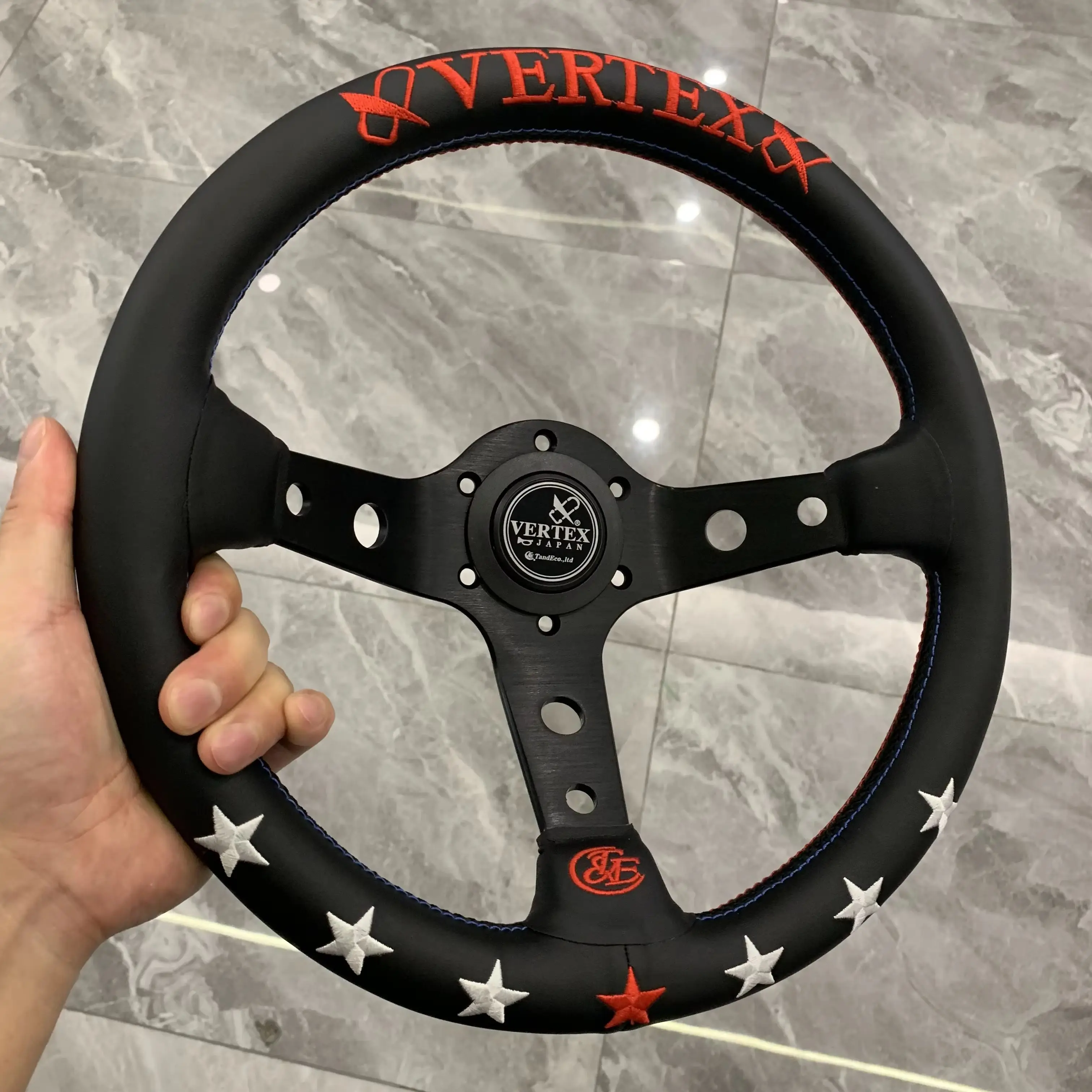 TIYPEOR universal 320mm black steering wheel with embroidery