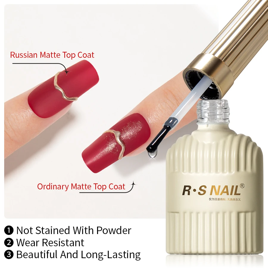 Rs Nail Russische Matte Top Coat Gel Nagellak 10G Frosted Non-Stick Poeder Mat Top Coat Nail Art Led Uv Semi Permanente Afdichting Gel