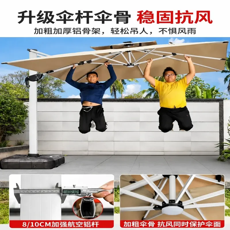 Outdoor Solar LED Light Bar Parasol Wind Resistant Roman Umbrella for Villa Terrace Garden Courtyard Patio Shade