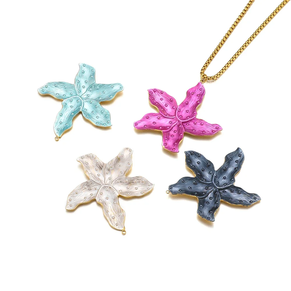 5pcs Stainless Steel Dot Big Flower Charms Boho Enamel Pendant for DIY Popular Jewelry Earring Necklace Bracelet Making Material