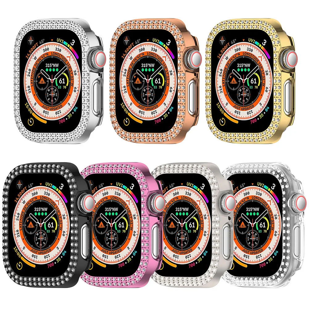 Double Diamond PC Watch Case Anti-Fall Watch Screen Protector Dustproof Full Coverage Frame for Apple Watch Series 10 42MM/46MM