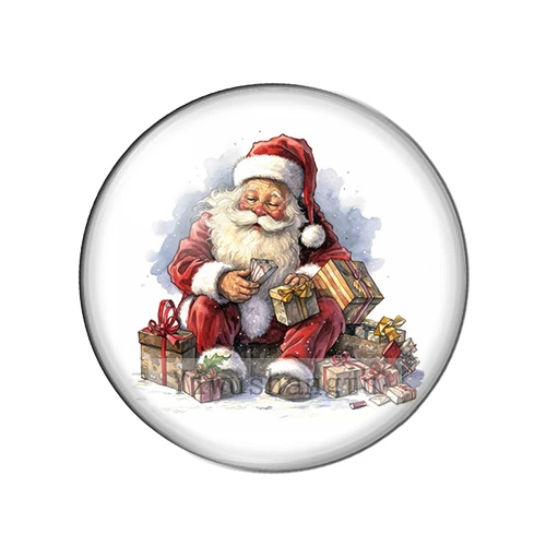 Christmas Cartoon kindly Santa Claus Gift Paintings 8mm/12mm/20mm/25mm Round photo glass cabochon demo flat back Making findings