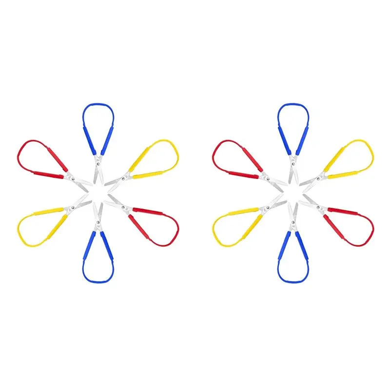 ABLQ 12 Pcs Loop Scissors Grip Scissor Colorful Self-Opening Adaptive Cutting Scissors For Children,Adults,Home,Office,School