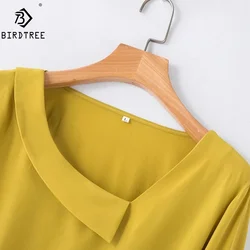 Birdtree V Neck Long Sleeves Designed Chic Blouses,100%Real Silk Shirts For Woman,OL 2024 Spring Autumn New Top,T38395QM