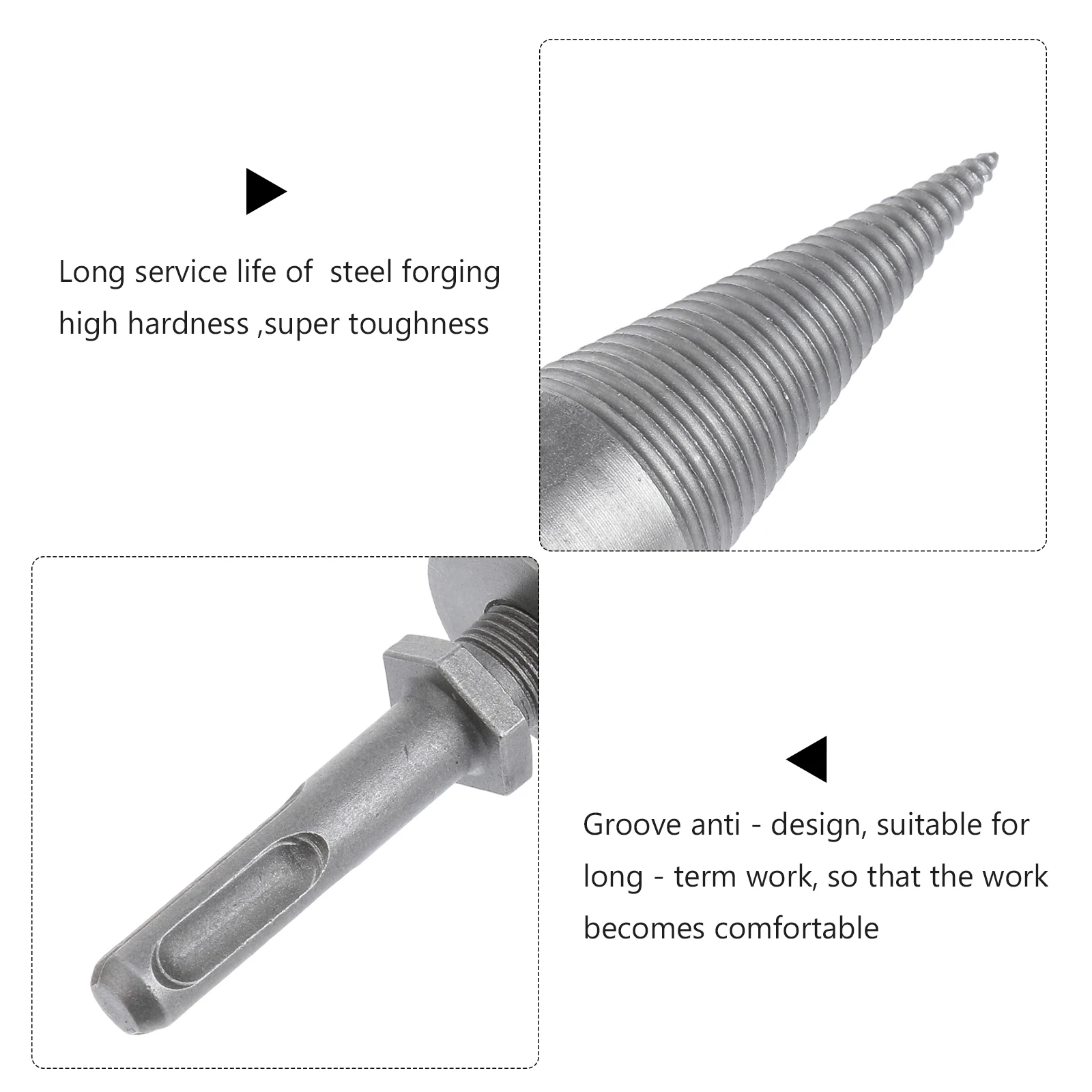 

Durable Steel Firewood Drill Bit One-Piece Forged Solid Design Easy Wood Splitting Hammer Drill Rotary Bit Set