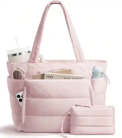 Puffer Tote Bag for Women Lightweight Quilted Shoulder Handbag for Work Teacher Nurse School Travel Gym