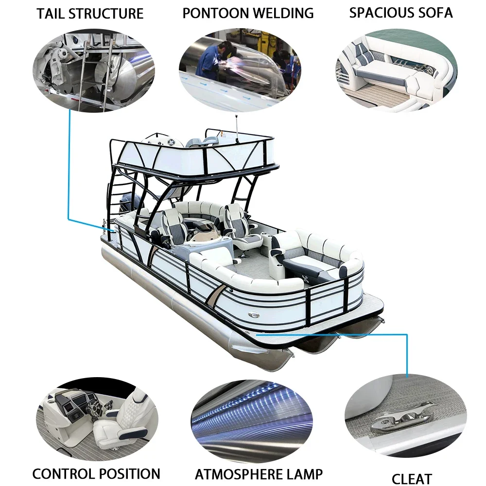 Kinocean nuevo bateo pontón de fiesta de pasajeros para transporte de aluminio 200hp-250hp con Motor eléctrico a la venta