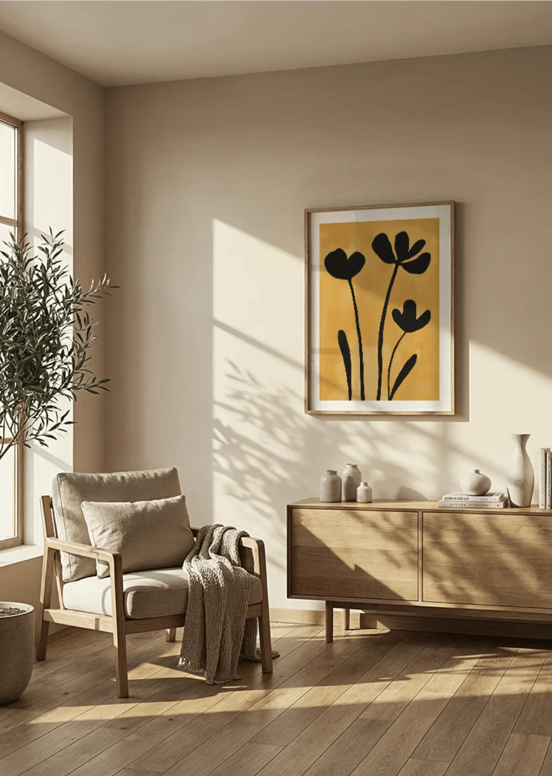 Wall Art Canvas Prints Posters Decor, Minimalist Black Yellow Floral Art For Living Room Bedroom Kitchen Cafe Home Wall Decor