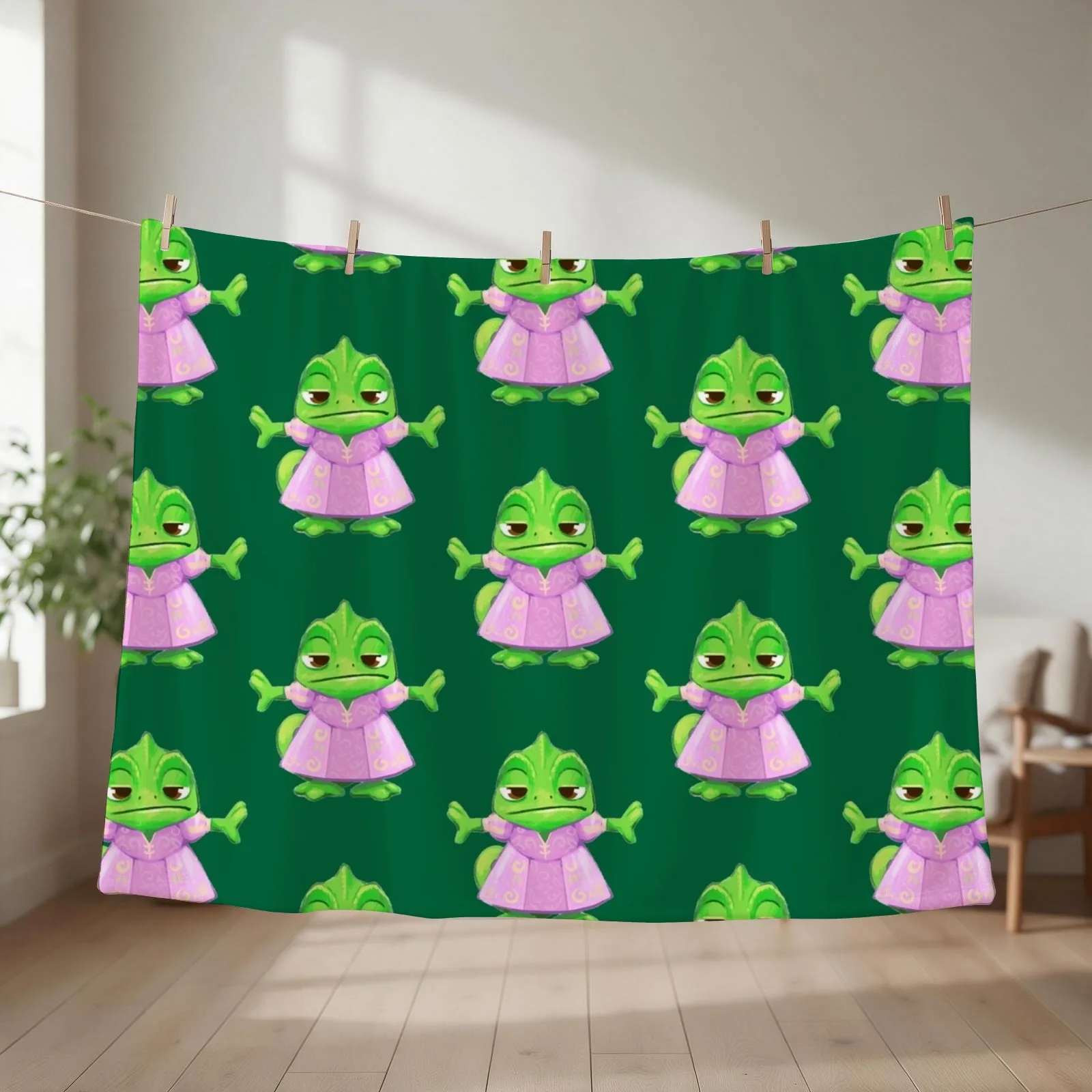 Pascal in a dress - Tangled Throw Blanket couch cozy soft plush fuzzy picnic outdoor blanket