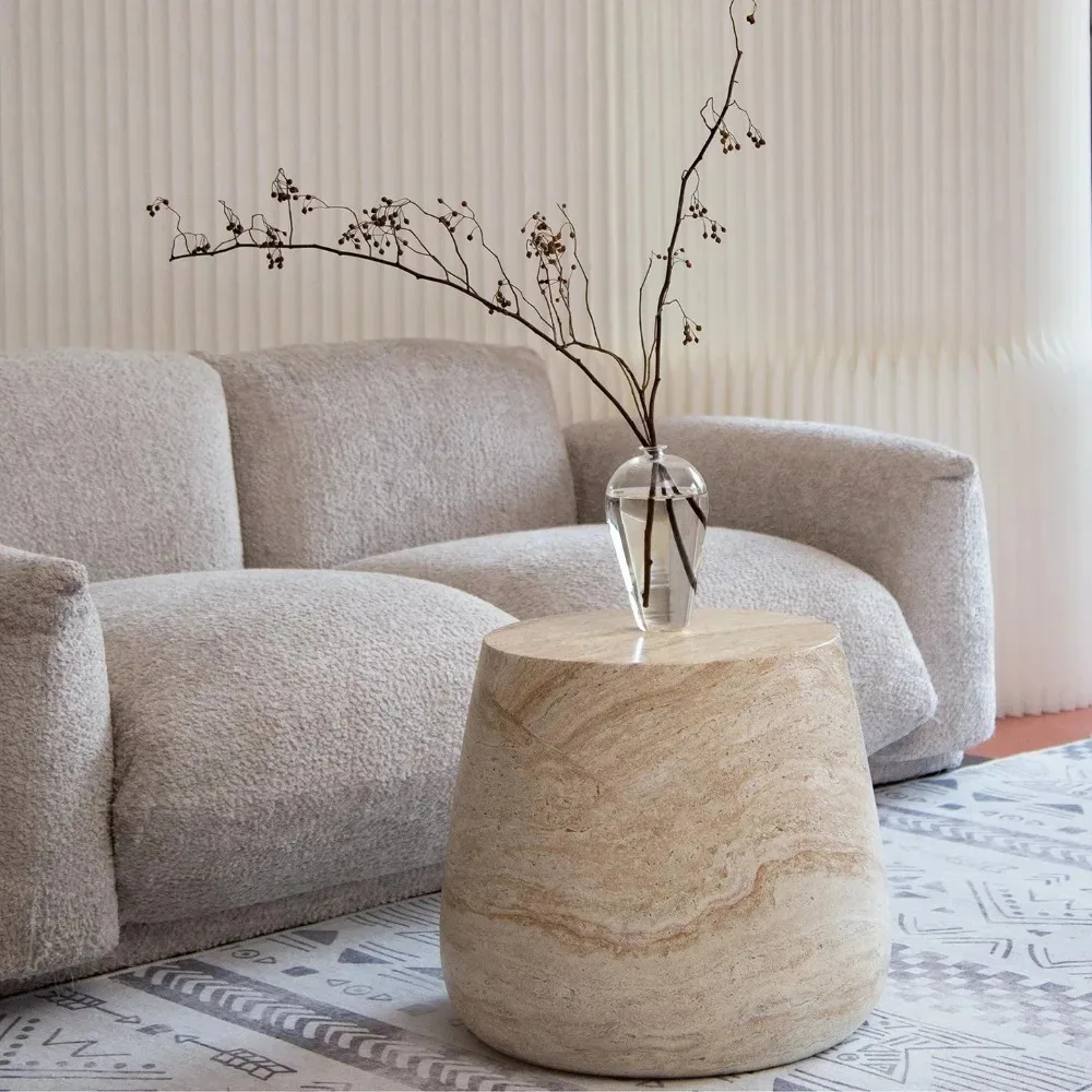 Factory Direct 2026 Wabi Sand Wind Imitation Travertine Sofa Side Bed and Breakfast Small Apartment Living Room Movable Coffee T