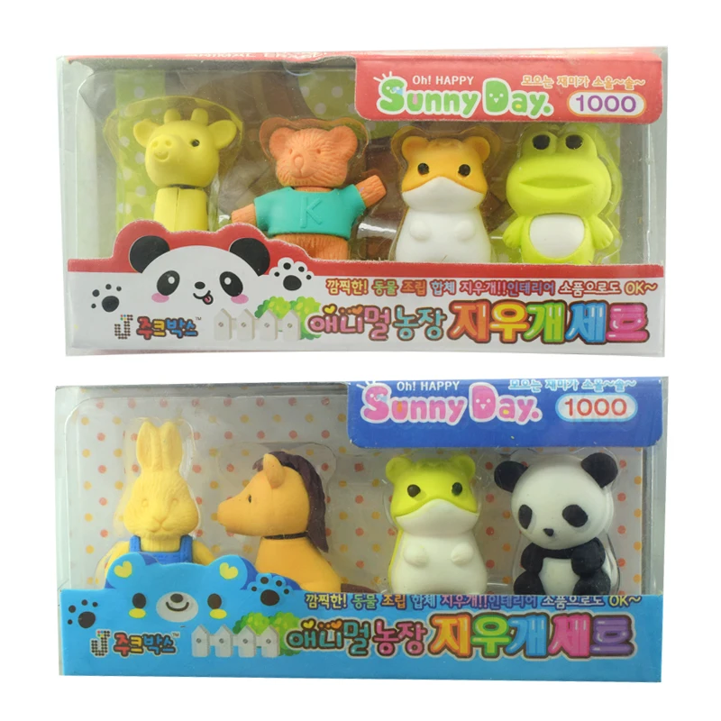 Juego de Gomas de Borrar de Lápiz de Goma con Dibujos Animados de Animales para Niños, Regalo, Borrachas Escolares, Material Escolar Divertido, Útiles Escolares