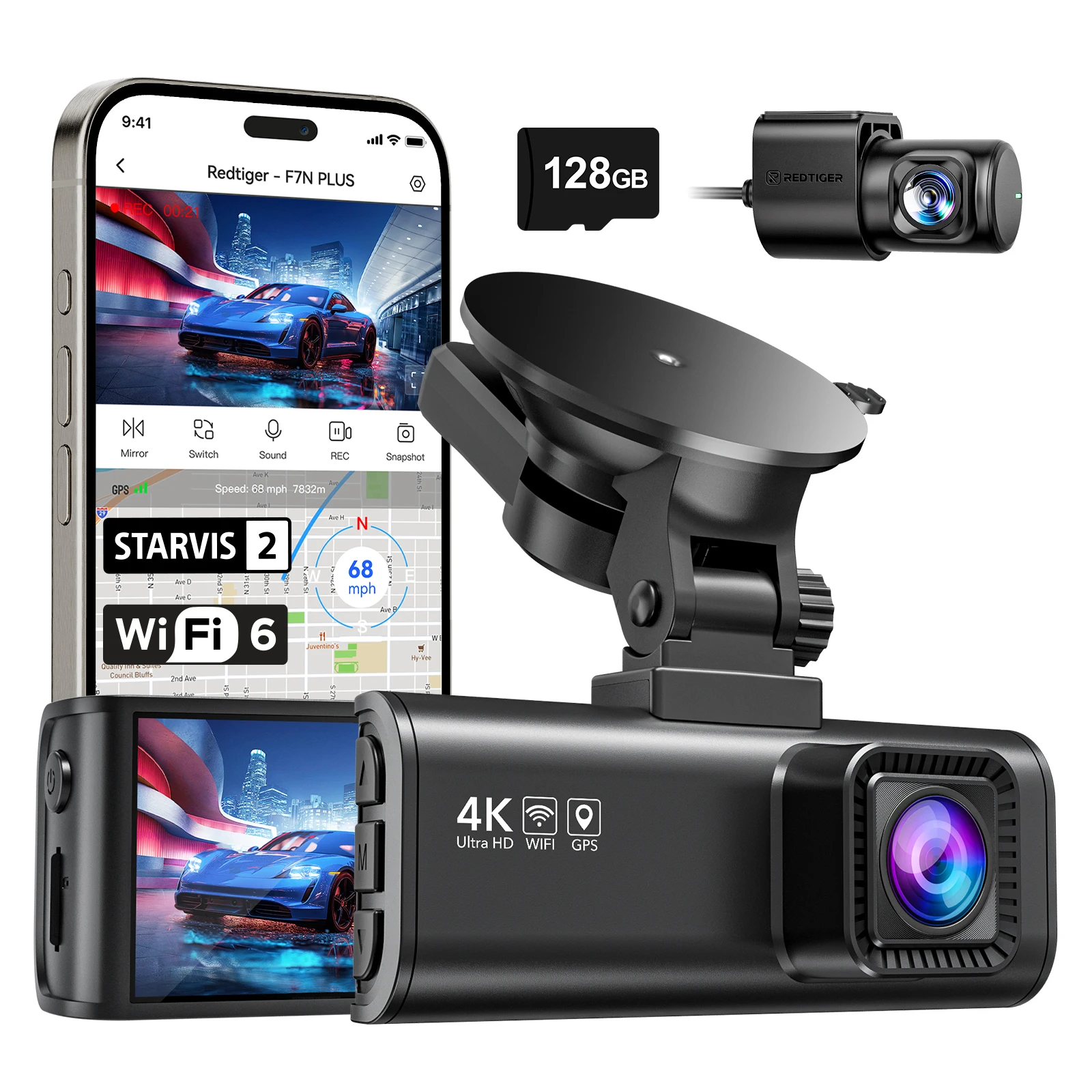 

hit productRedtiger Dealer F7NP Car Camera 4k Wifi Gps Dash Cam Dual Front and Rear 4k Car Camera Dual Dash Cam Without SD Card