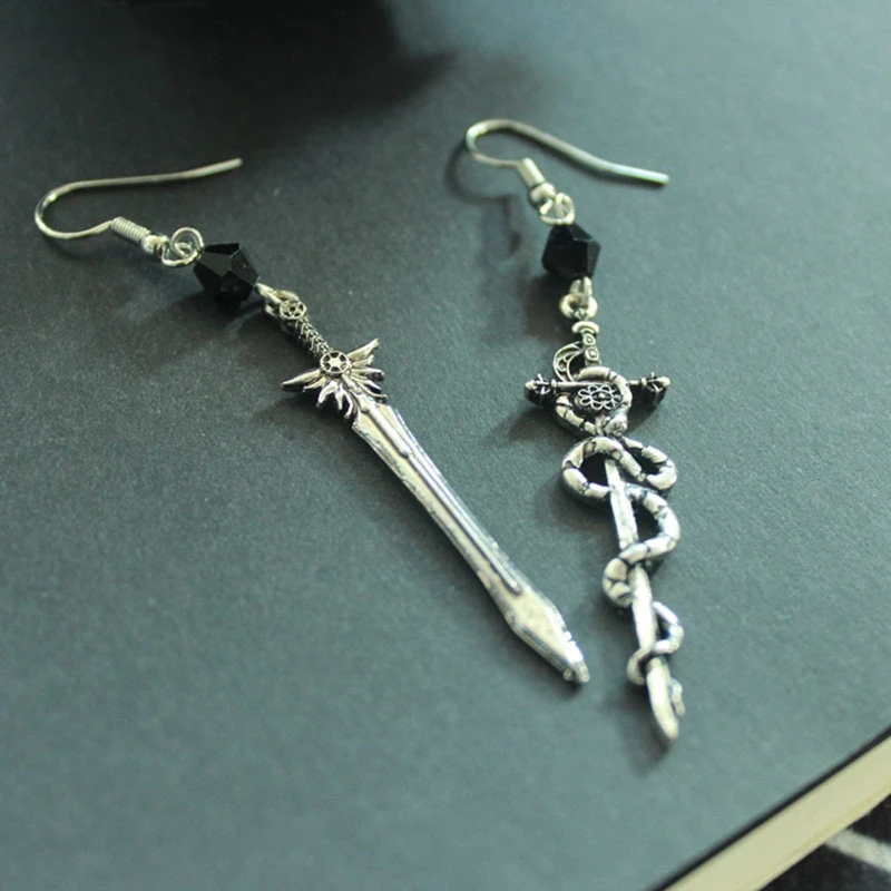 Sword Earrings for Men Women Alternative Asymmetrical Dangle Earrings Unisex Gothic Earrings Halloween Jewelry Gift