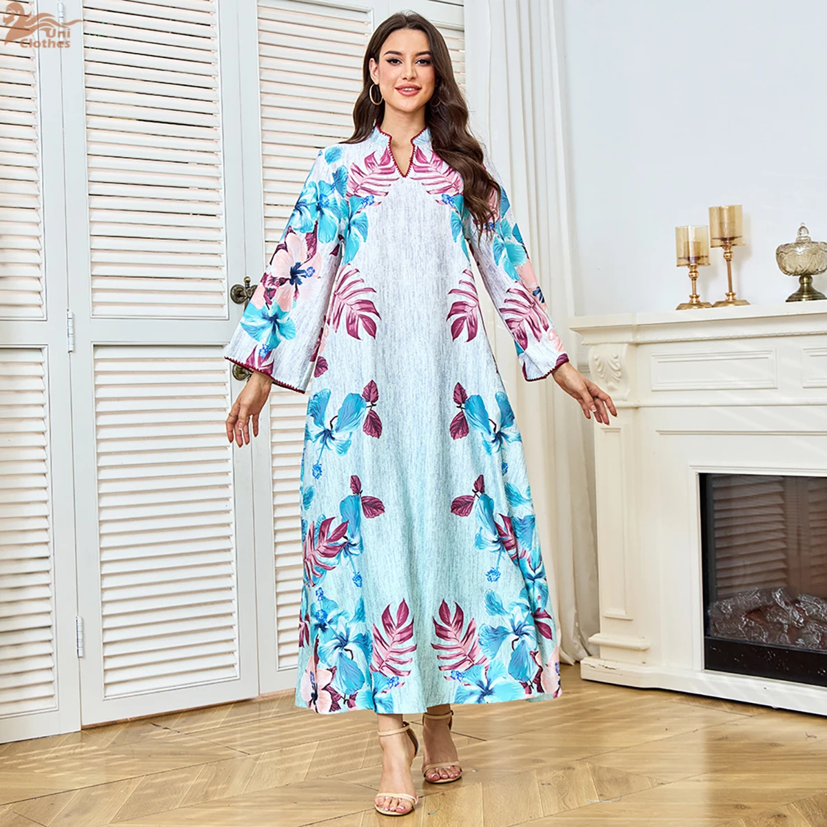

Uni Muslim Luxury Woman Floral Print Evening Dress Elegant Moroccan Caftan Long Stylish Abaya 2025