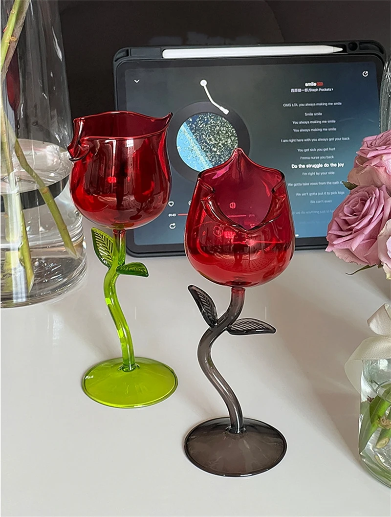 Elegante Single-Layer Red Wine Glass, Champagne Cocktail Óculos, Micro Roll Rose Tall, Moderno Simples, Elegante, Ins Home, Francês