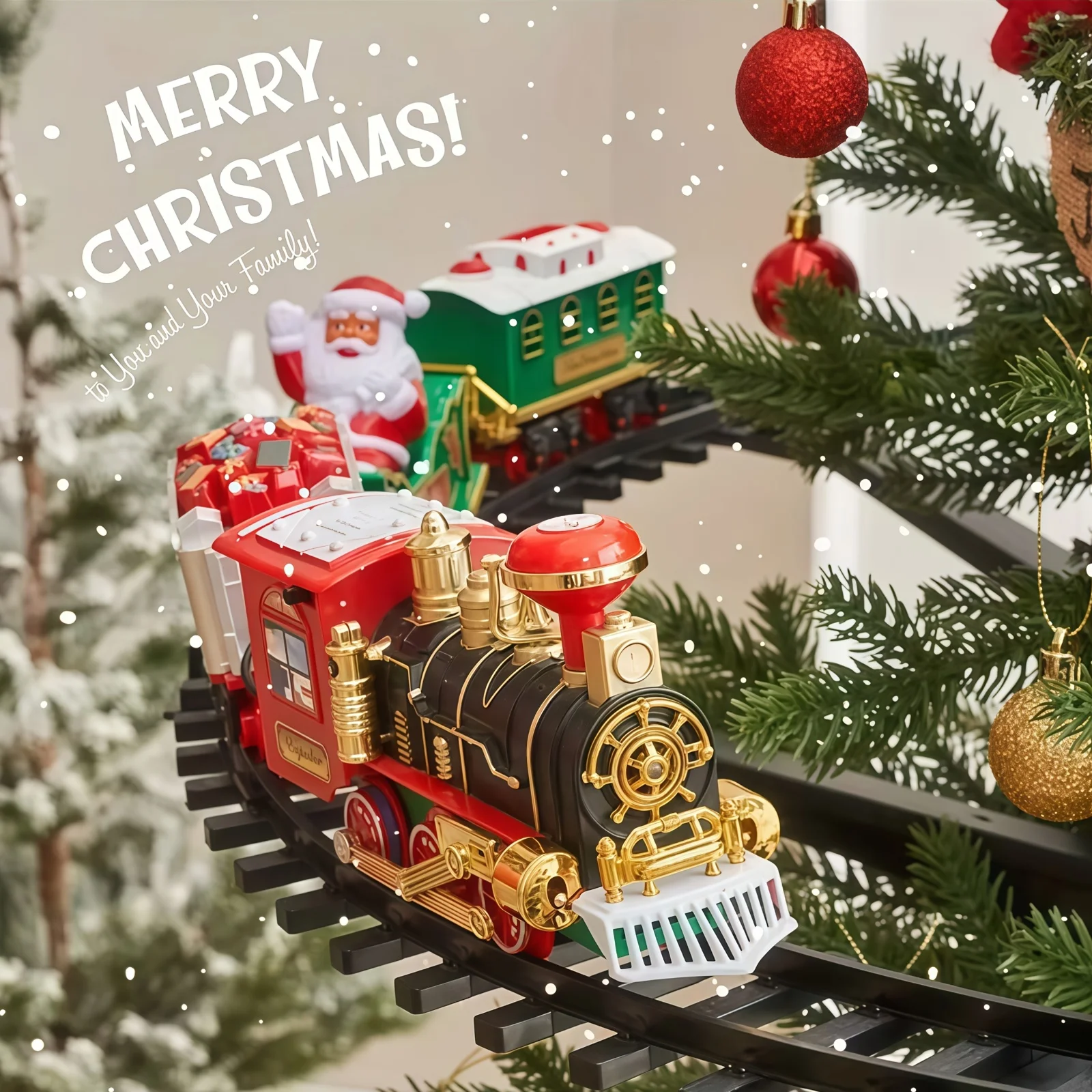 Classic Christmas Train with Music Engine and Sleigh Cabins - Battery-powered (without battery) circular track
