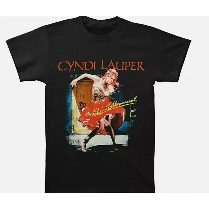 Camiseta VINTAGE JLINGE CYNDI LAUPER negra con reimpresión