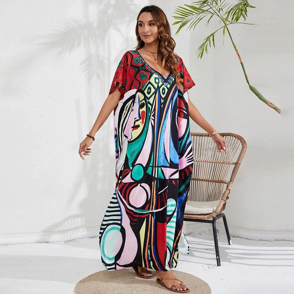 Abbigliamento donna stampa covers-ups Beach Coverup Vacation Beach Dress Bikini Sunbrella Outer Shirt abiti Vestido Trend oversize