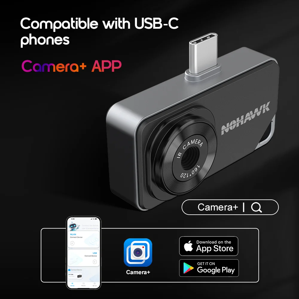 Nohawk Thermal Camera for iPhone&Android 320*240 Super Resolution 450℃ 25HZ HVAC House Inspection Camera PCB Circuit Detect