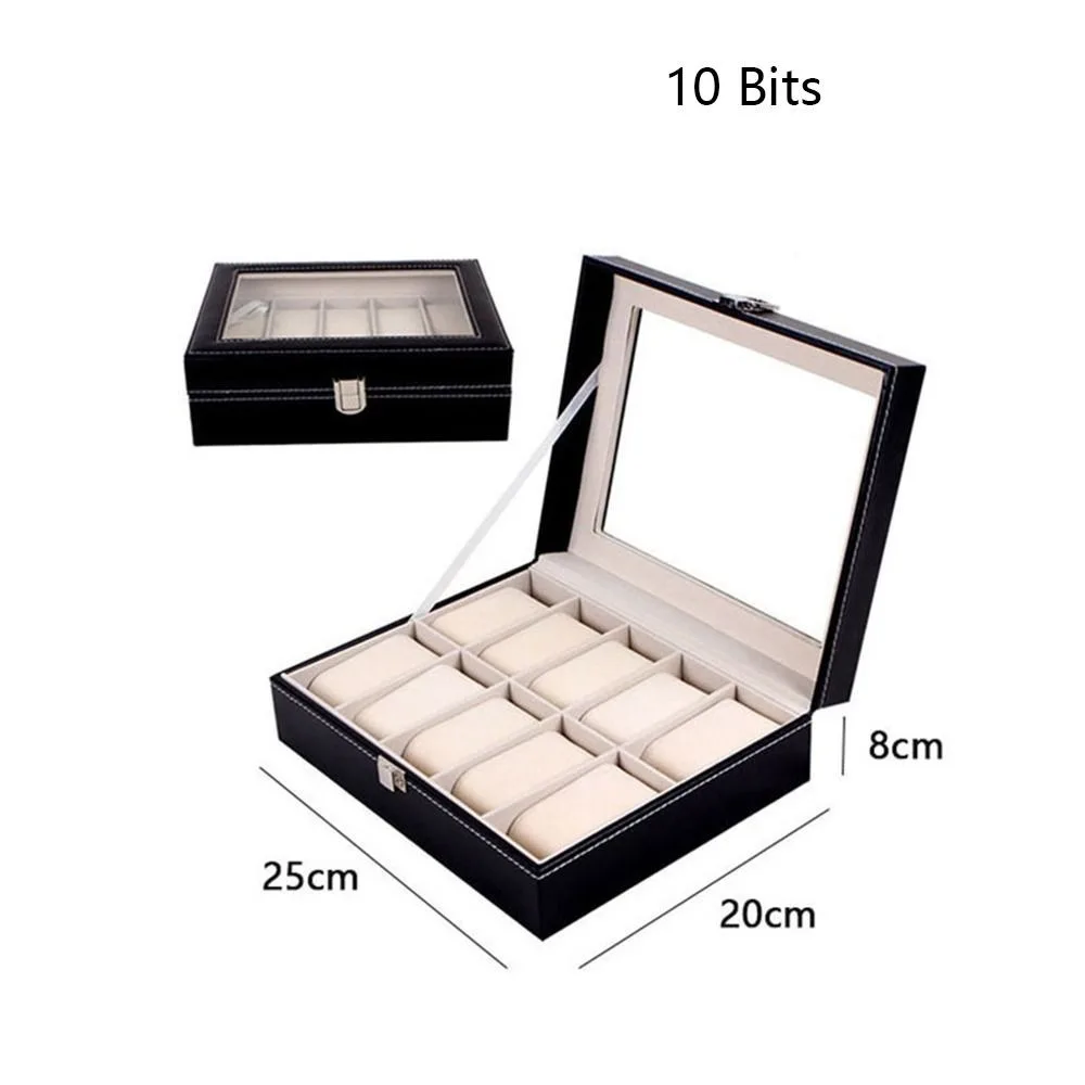 Durable 6 10 12 Grid Watch Box PU Leather Black Watch Display Box Packaging Box Jewelry Storage Box Watch Storage Box