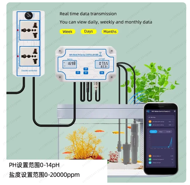 Aquarium water quality pH value/tds value/EC value/salinity/temperature Long-term monitor pH tester