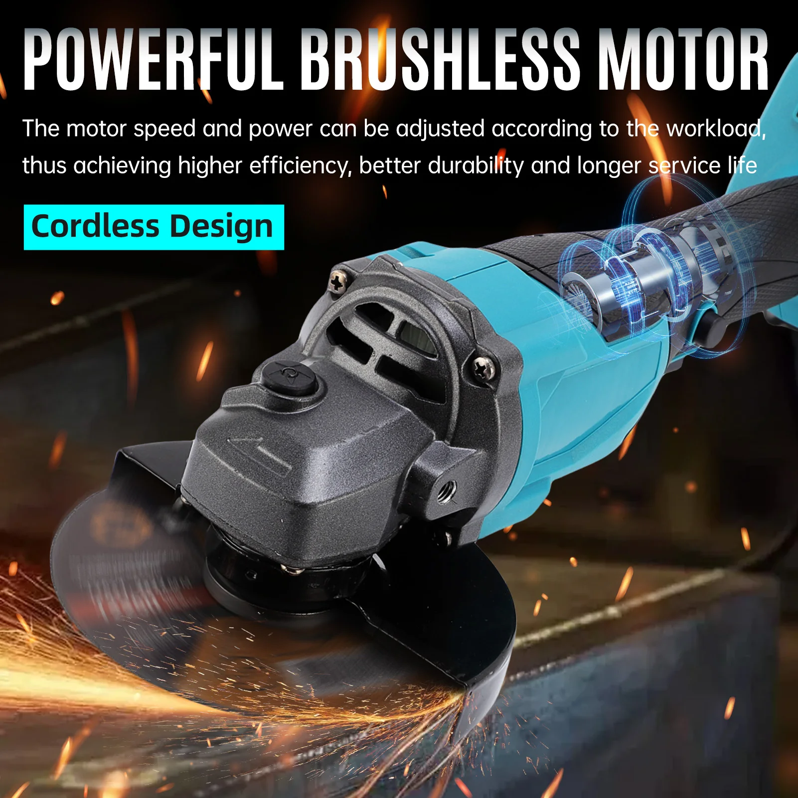 

21V 125mm Angle Grinder Brushless Motor Multifunctional Electric Grinding Tool with 10pcs Cutting Wheel 2pcs Lithium Battery Cut
