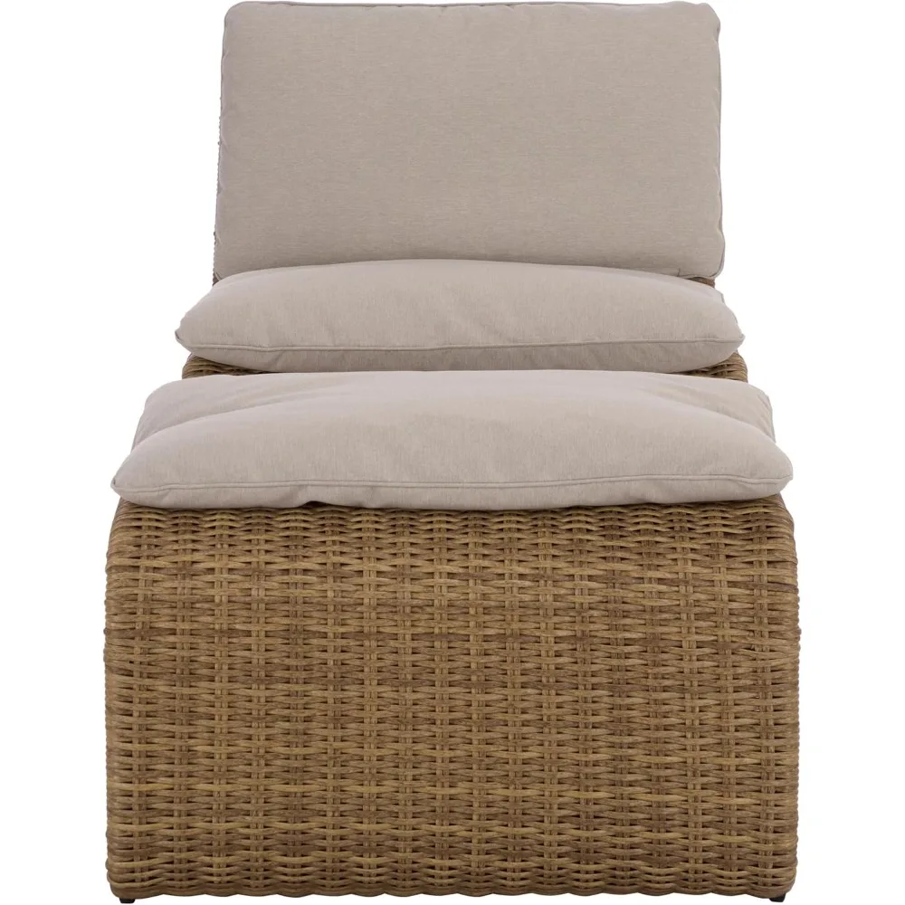 Outdoor Patio Furniture Set: Rattan Lounge Chair and Ottoman with Cushions, Fully Assembled