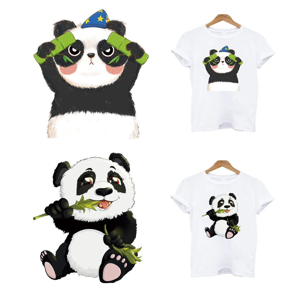 

2Pcs/Lot Iron On Stickers Panda Animals Kawaii Heat Thermal Transfer Ironing Application Fusible T-Shirt Patches For Clothing