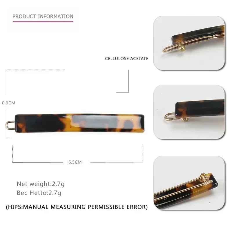 French High Quality Acetate Hairpin Classic Premium Black Edge Clip Bangs Clip Korean Style hair pin  pinza pelo