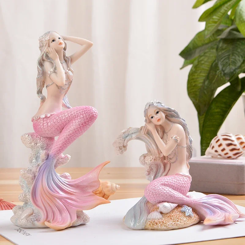 Mermaid Mediterranean Princess Resin Doll Tray Decoration Home Desk Bookshelf Angel Girl Gift Small Statue Crafts