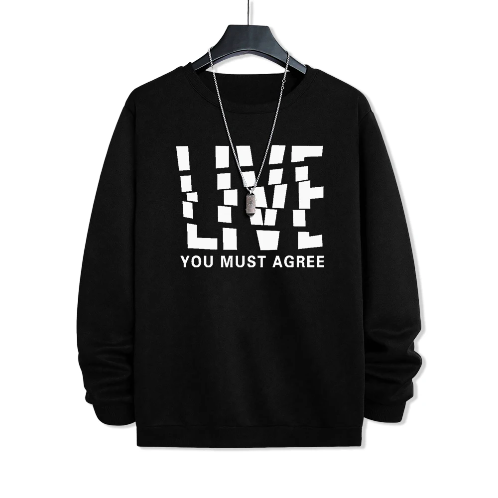 Live You Must Agree Print Hoody Men Japan Comics Hip Hop Hoodies Loose Pullover Sweatshirt Autumn Fashion Fleece Hoody Clothing