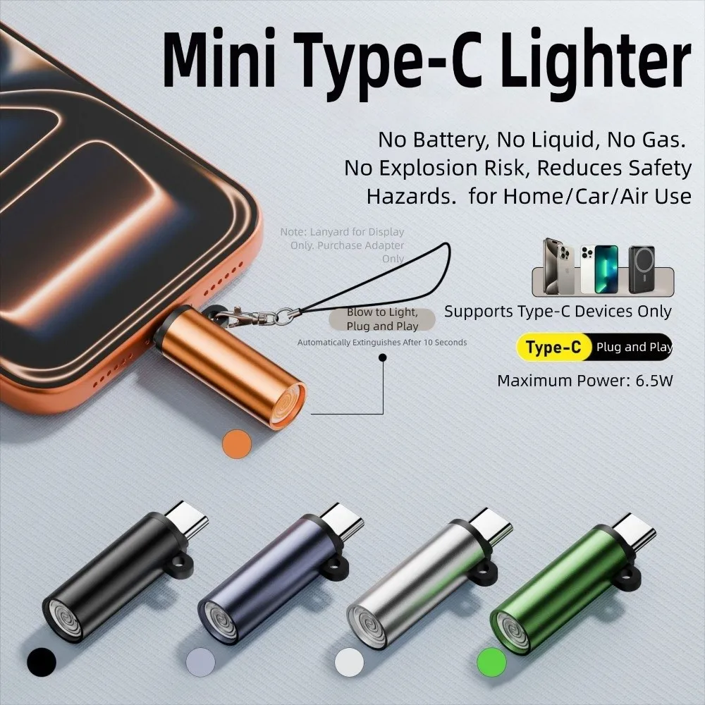 Flameless Type-C Cigarette Lighter No Need Charging Auto Turn Off Portable USB-C Lighter Electric Blow-to-Ignite