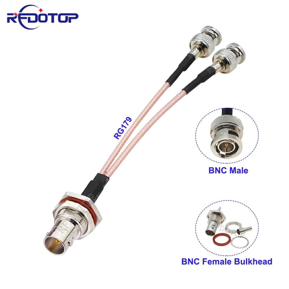 

RG179 Cable BNC Splitter Cable Y Type 1*BNC Waterproof Female to 2*BNC Male/Female 75Ohm Connector RF Coaxial Jumper Pigtail