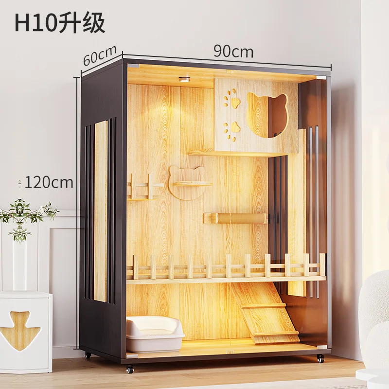 Waterproof Multi Level Solid Wood Cat Villa Glass Display Large Indoor Pet Cage Small Animal Play House