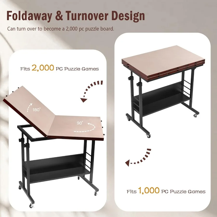 2000 Piece Foldable Puzzle Board with Height Adjustment Jigsaw Puzzle Table with 2 Felt Cover and 8 Sorting Trays Drawers Puzzl