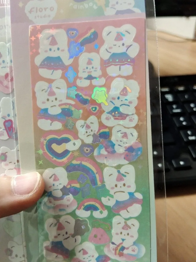 Korea Ins Mint Floro Rabbit Series Gooka Sticker Hot Silver Laser Hand Account Decoration Creative Sticker