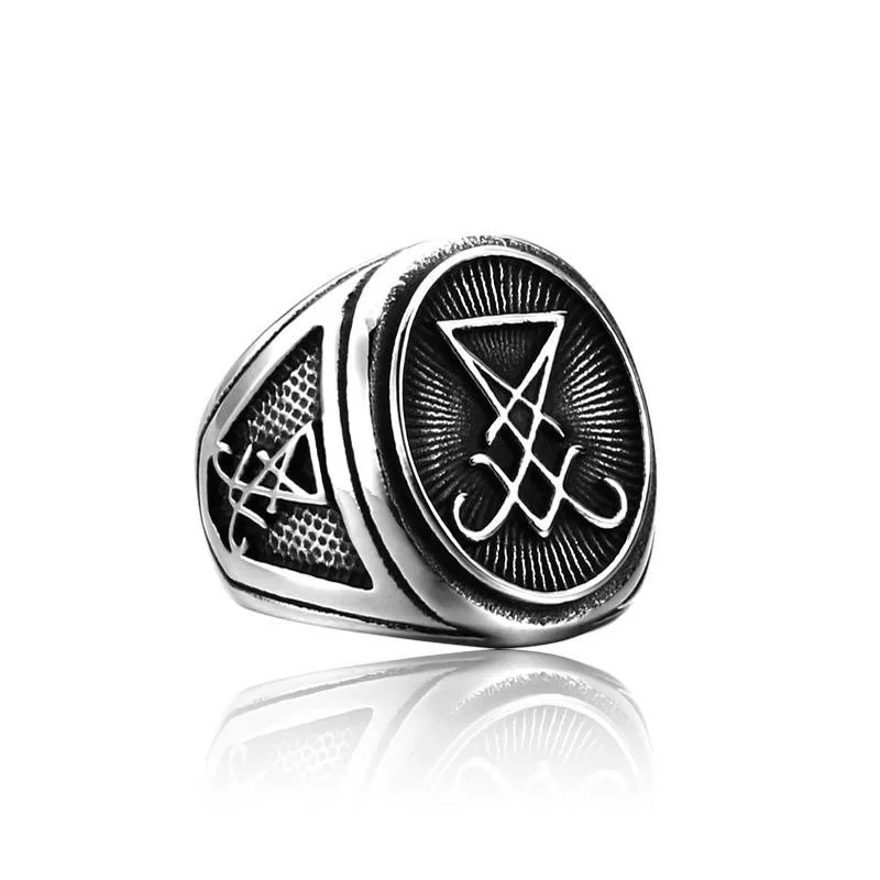 

Movies Lucifer Stainless Steel Signet Ring Seal of Satan Biker Rings Gothic Vintage Men and Women Pagan Jewelry Gifts Cosplay