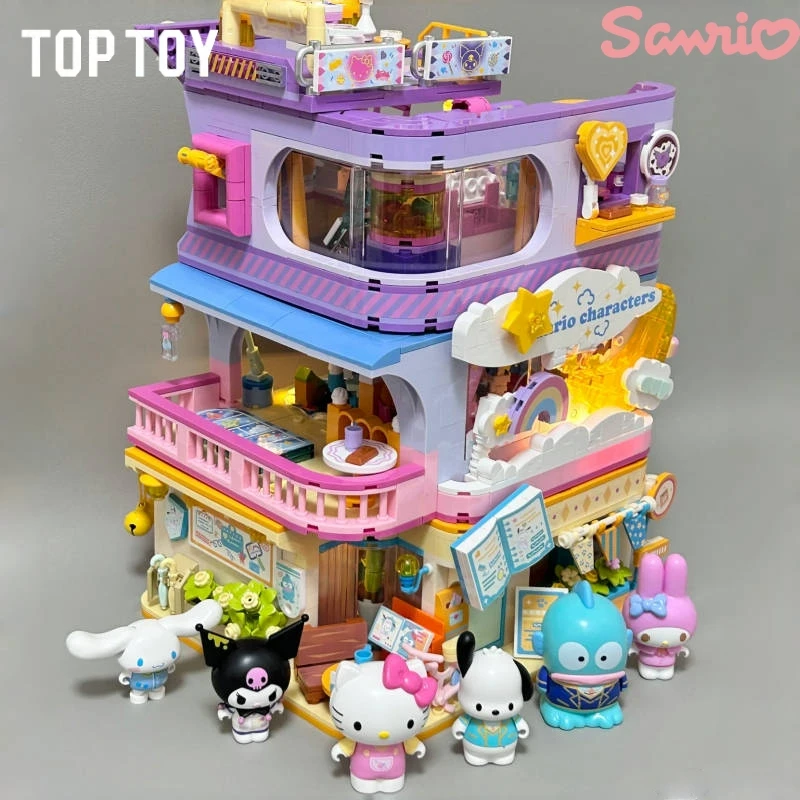 Anime Kawaii Cartoon Sanrio Academy Series Building Blocks Kuromi Kitty Assembly Toys Ornaments Figures Girls Birthday Gifts