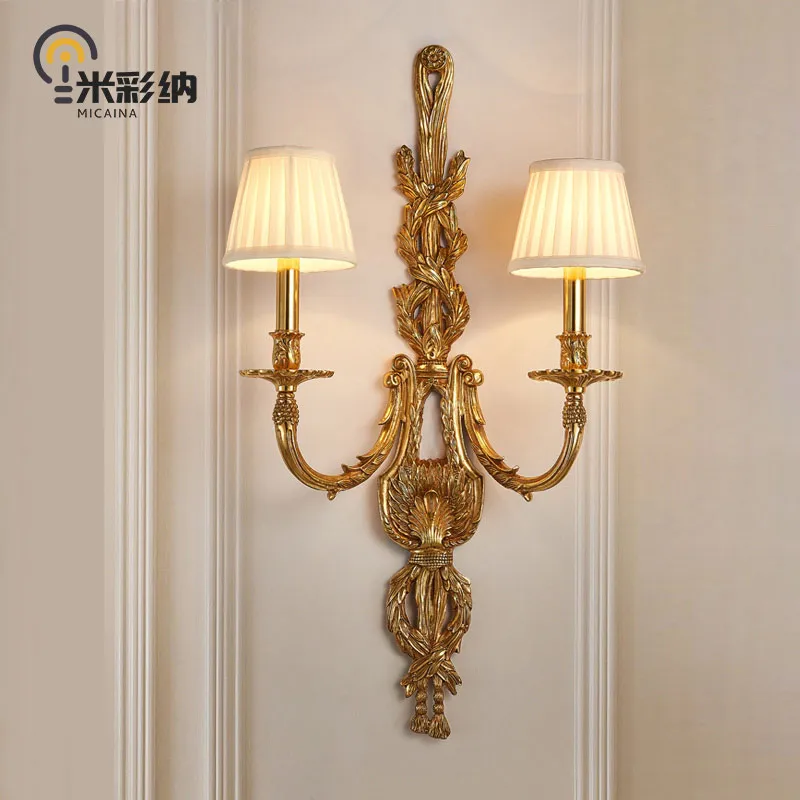 

French Baroque large wall lamp European style living room background wall lamp villa full copper wall lamp