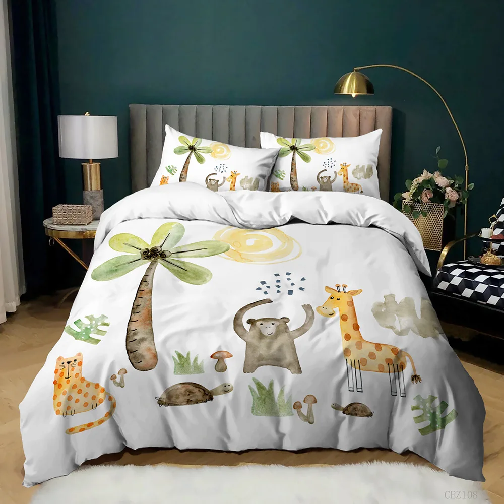 Set copripiumino animale Queen Cute African Animal Print Twin Bedding Set microfibra colorato Jungle Animals Zoo Party copripiumino